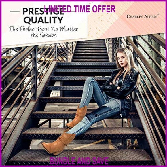 Women's Distressed Cowboy Boots with Pull-Up Tabs, 2.5-Inch Heel - Picture 5 of 8